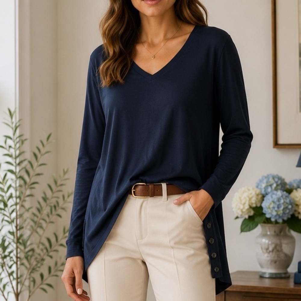 Chico's Ultimate Tee Side Button V-Neck Tunic Pima Cotton Quiet Luxury XL 3